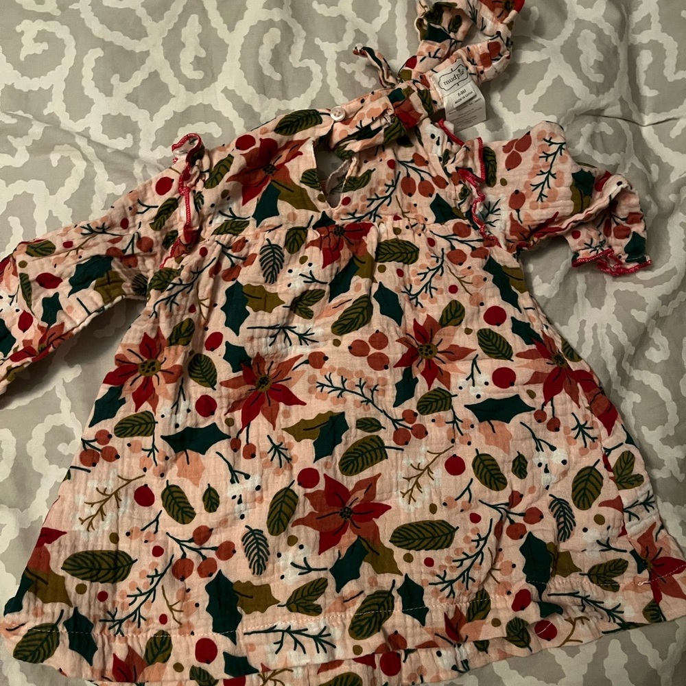 Mudpie poinsettia dress and headband 6-9mo